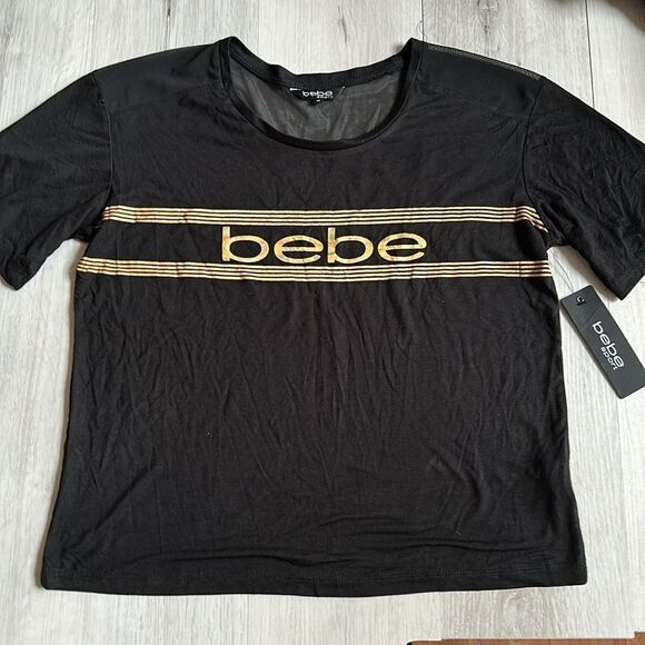Bebe sport holographic stripe tee shirt M‎ Nwt - Picture 1 of 3